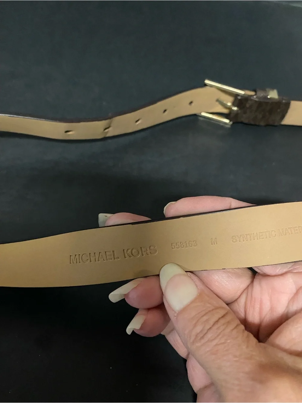 Michael Kors Brown Leather Womens Logo  Belt with Gold Buckle